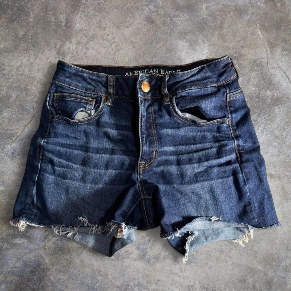 American Eagle Hi-RiseShortie Super Stretch Dark Wash Denim Cutoff Shorts